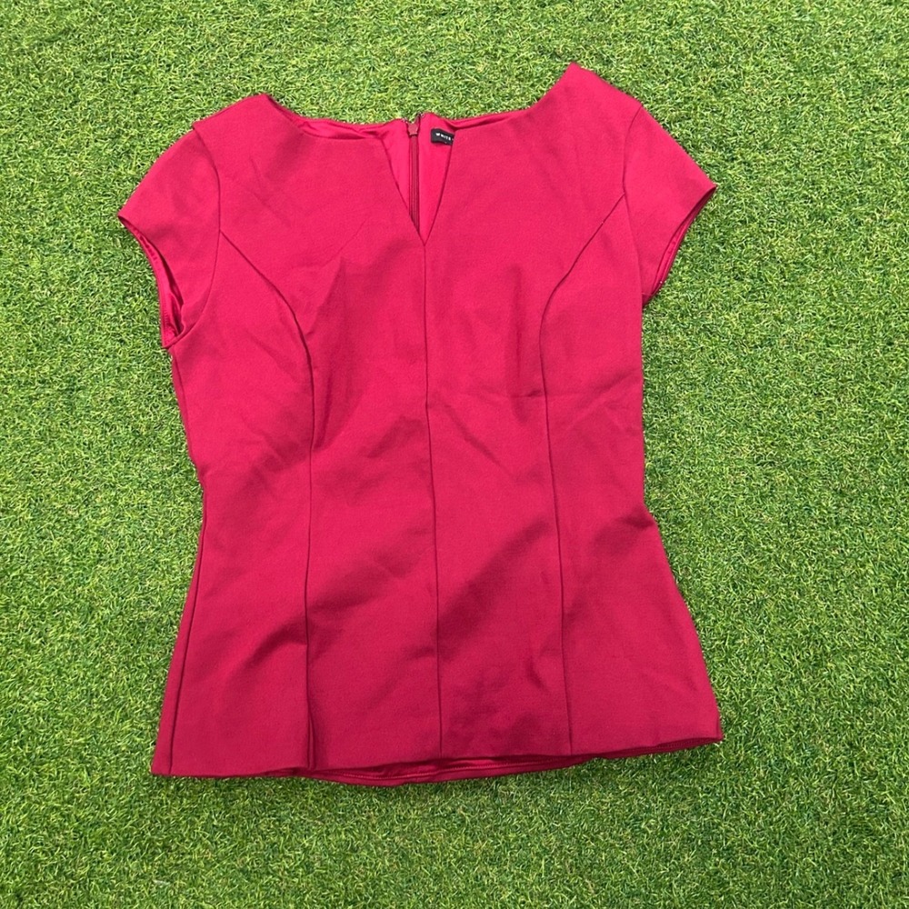 White House Black Market Pink Cap Sleeve Notched V-Neck Blouse Top Size M